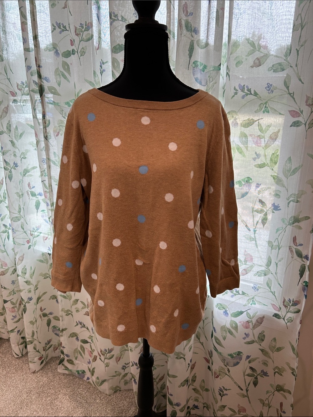 Lands' End Camel Polka Dot Crewneck Sweater